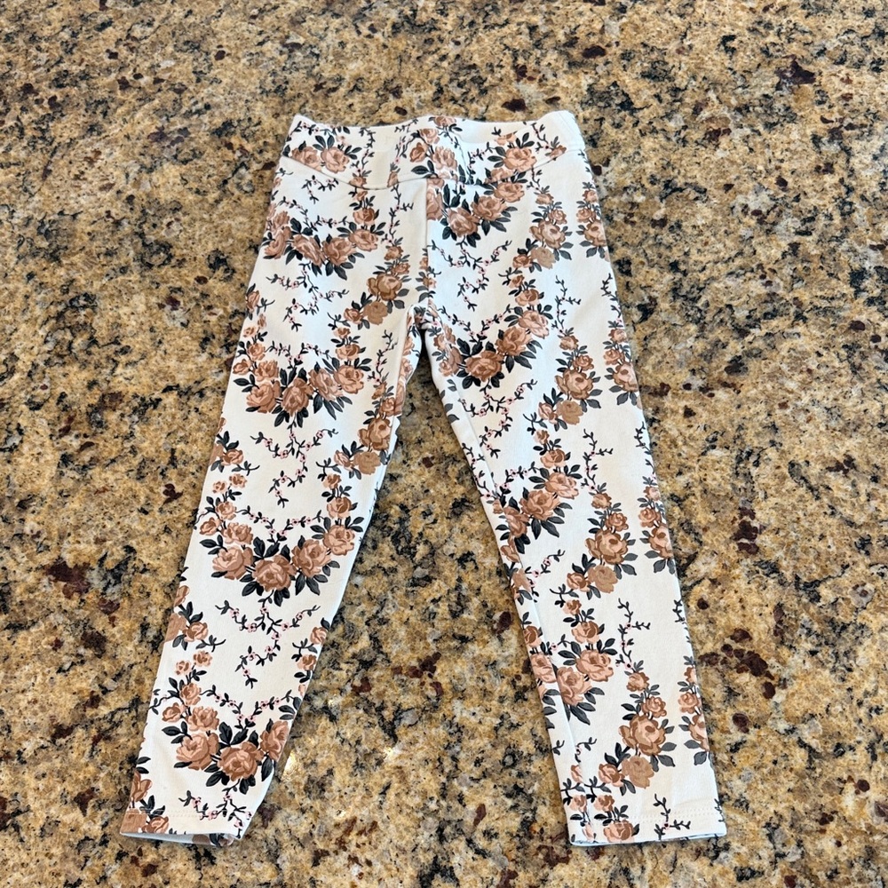 NWOT Janie and Jack Floral Leggings - Cream and Brown
